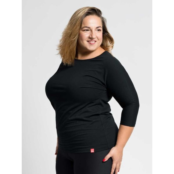 T-shirt damski bawełniany Plus Size CityZen z elastanem czarny