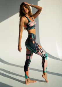 Damskie legginsy KFIT® Terra czarno/różowo/zielone Damskie legginsy KFIT® Terra czarno/różowo/zielone