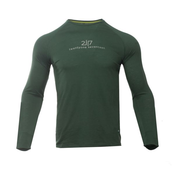 Męska koszulka z długim rękawem z merynosów 2117 LUTTRA zielona