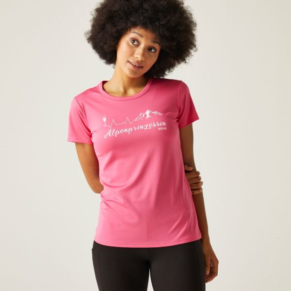 Damska koszulka funkcjonalna Regatta FINGAL SLOGAN w kolorze różowym